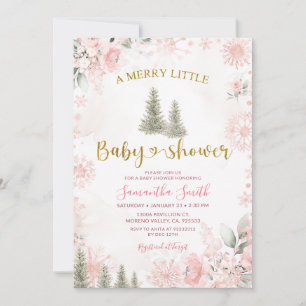Pink Winter Christmas A Merry Little Baby Shower Invitation