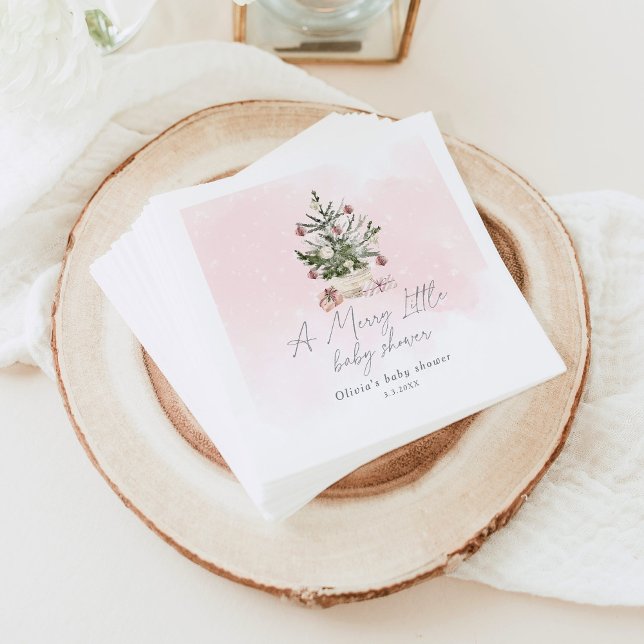 Pink winter Christmas A merry little baby shower Napkins (Creator Uploaded)