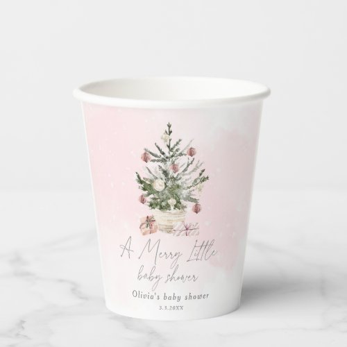 Pink winter Christmas A merry little baby shower Paper Cups
