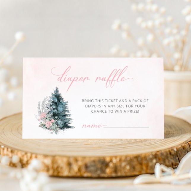 Pink Winter Christmas Baby Shower Diper raffle Enclosure Card (Creator Uploaded)