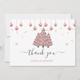 Pink Winter Christmas Girl Baby Shower Thank You Card