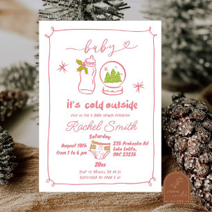 Pink Winter Christmas Hand Drawn Baby Shower Invitation