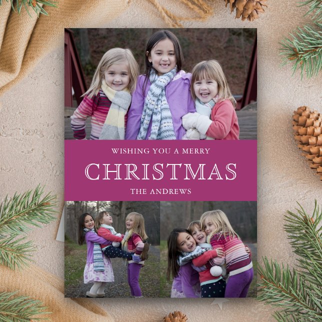 Pink Winter Christmas Photo Collage Holiday Card (Creator Uploaded)