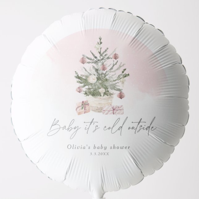 Pink winter Christmas tree baby shower Balloon (Front)