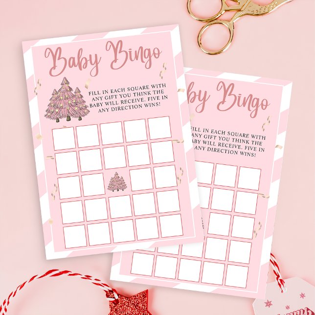 Pink Winter Christmas Tree Baby Shower Bingo Game Invitation (Creator Uploaded)