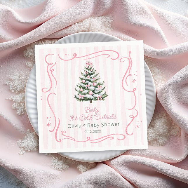 Pink Winter Christmas Tree Baby Shower Napkins (Creator Uploaded)