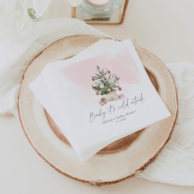 Pink winter Christmas tree baby shower Napkins (Creator Uploaded)