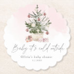 Pink winter Christmas tree baby shower Paper Coaster<br><div class="desc">Pink winter Christmas tree baby shower Paper Coaster
Matching items are available.</div>