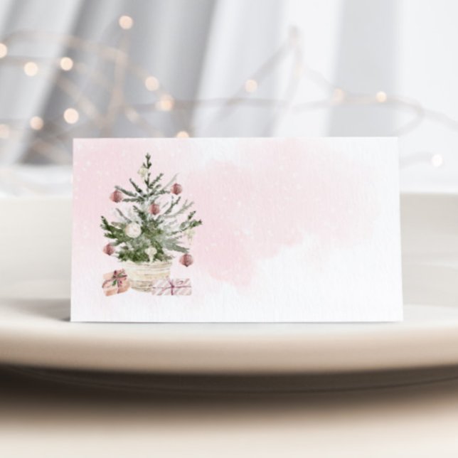 Pink Winter christmas tree Baby Shower place card (Creator Uploaded)