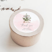 Pink winter Christmas tree baby shower thank you Classic Round Sticker
