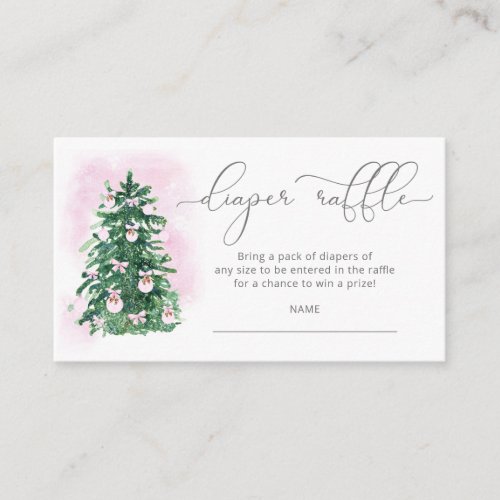 Pink winter Christmas tree diaper raffle ticket Enclosure Card