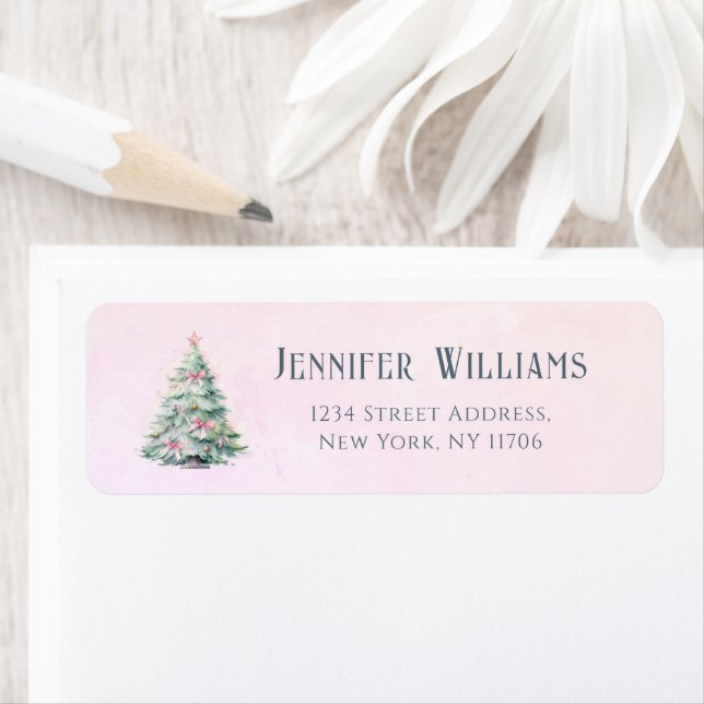 Pink Winter christmas tree Return Address  Label (Insitu)