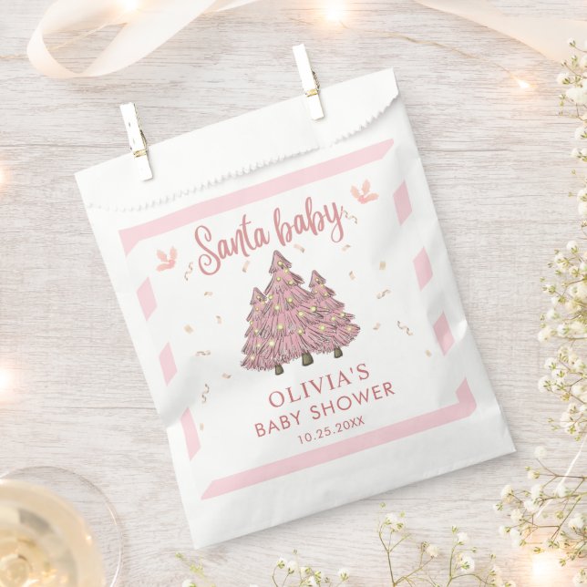 Pink Winter Christmas Tree Santa Baby Shower Favor Bag (Clipped)