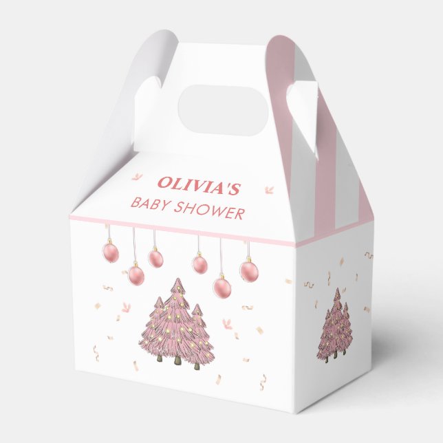 Pink Winter Christmas Tree Santa Baby Shower Favor Boxes (Front Side)