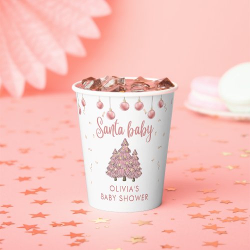 Pink Winter Christmas Tree Santa Baby Shower Paper Cups