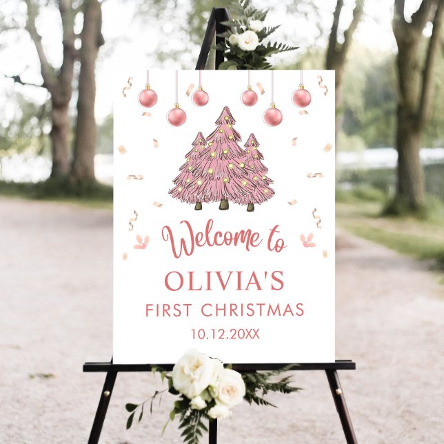 Pink Winter Christmas Trees Birthday Welcome Foam Board (Creator Uploaded)