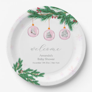 Pink Winter Clothes Ornaments Baby Shower Welcome Paper Plates