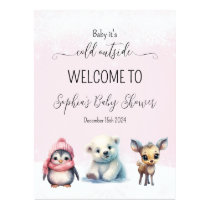 Pink Winter Cold Outside Baby Shower Welcome Sign