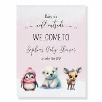 Pink Winter Cold Outside Baby Shower Welcome Sign
