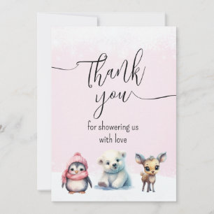 Pink Winter Cold Outside Girl Baby Shower Thank You Card
