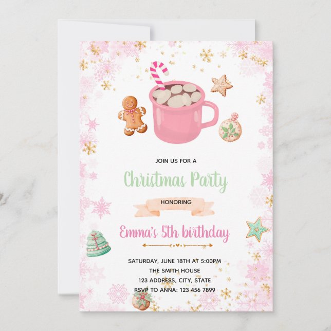Pink winter cookies and cocoa invite (Front)