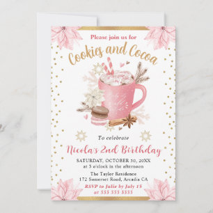 Pink Winter Cookies & Cocoa Birthday Party Invitation