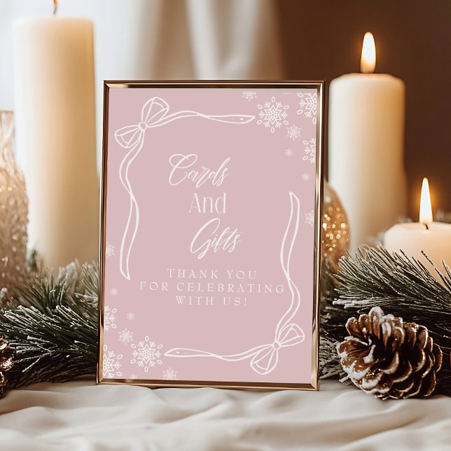 Pink Winter Coquette Cards and Gifts Table Sign  (Pink Winter Coquette Cards and Gifts Table Sign)