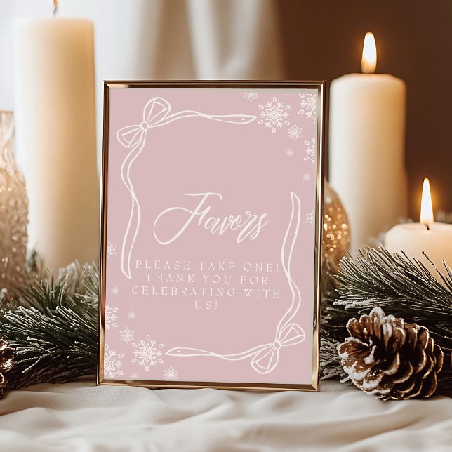 Pink Winter Coquette Favor Table Sign  Invitation (Pink Winter Coquette Favor Table Sign Invitation)