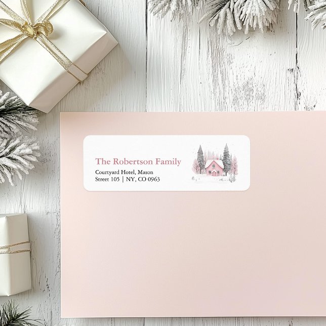 Pink Winter Cottage Christmas Address Label (Creator Uploaded)