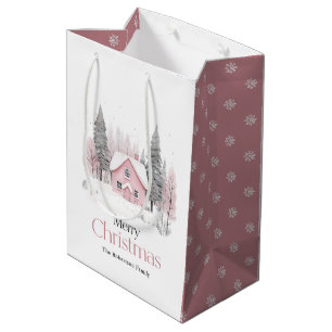 Pink Winter Cottage Medium Gift Bag