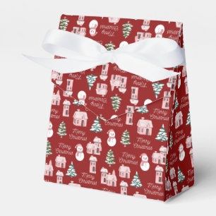 Pink Winter Cottage Pine Trees Holiday Christmas Favor Boxes