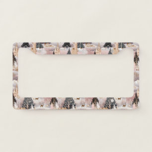 Pink Winter Deer Fantasy Castle Landscape (1) License Plate Frame