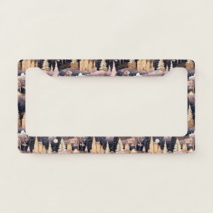 Pink Winter Deer Fantasy Castle Landscape (2) License Plate Frame
