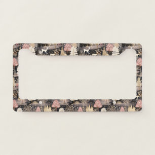 Pink Winter Deer Fantasy Castle Landscape (3) License Plate Frame