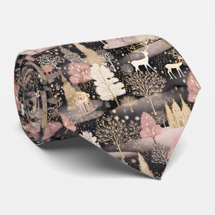 Pink Winter Deer Fantasy Castle Landscape (3) Neck Tie