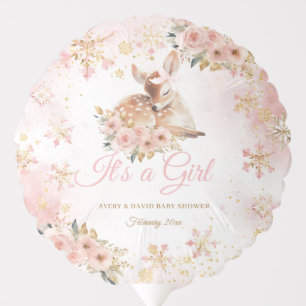 Pink Winter Deer Its a Girl Baby Shower Balloon