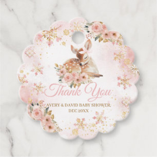 Pink Winter Deer Its a Girl Baby Shower Favor Tags