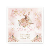 Pink Winter Deer Its a Girl Baby Shower Napkins
