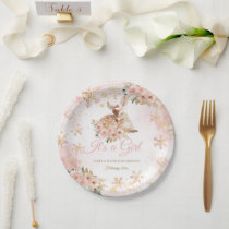 Pink Winter Deer Its a Girl Baby Shower Paper Plates