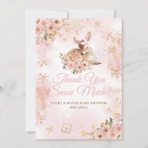 Pink Winter Deer Its a Girl Baby Shower Thank You Card