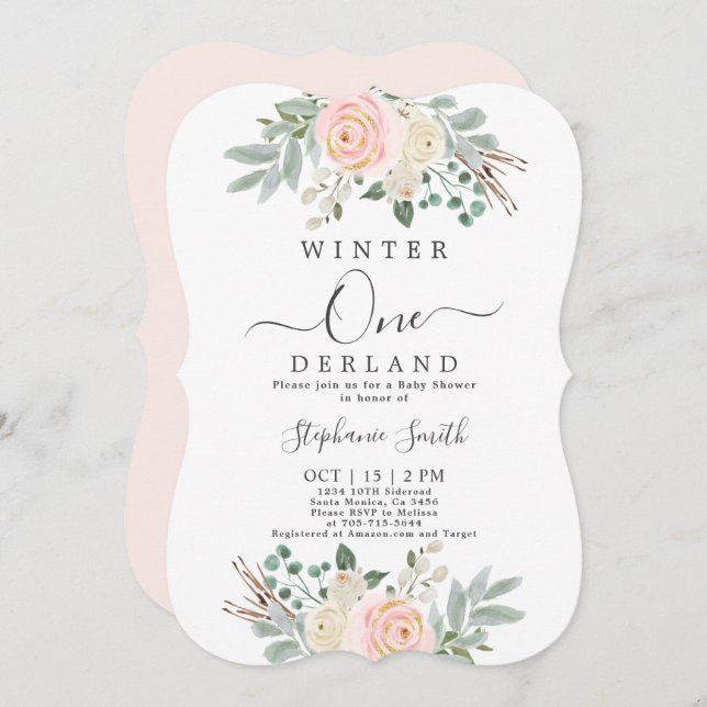 Pink Winter first Birthday Invitation (Front/Back)