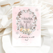 Pink Winter Fox cold outside girl Baby Shower  Thank You Card