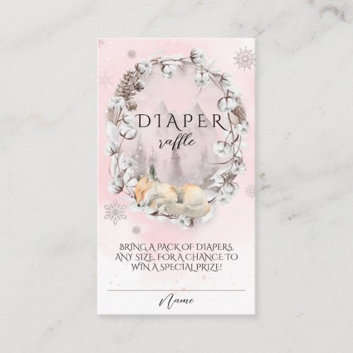 Pink Winter Fox girl Baby Shower diaper raffle  Enclosure Card