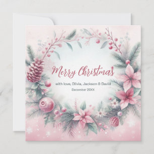 Pink Winter Frame Christmas  Holiday Card