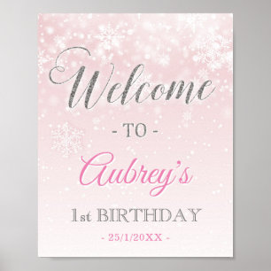Pink Winter Frozen Customized Girl Welcome Sign