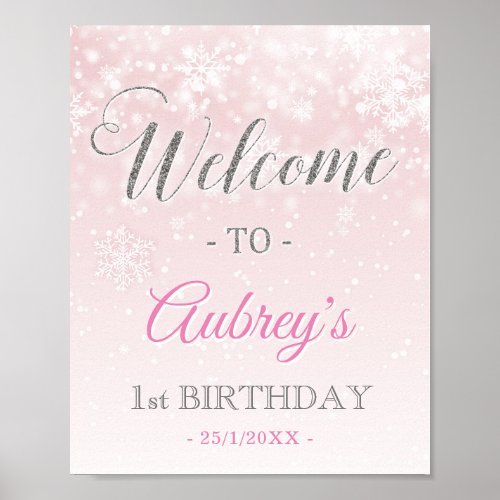 Pink Winter Frozen Customized Girl Welcome Sign