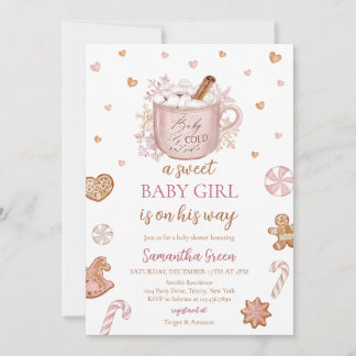 Pink Winter Girl Baby Shower Invitation