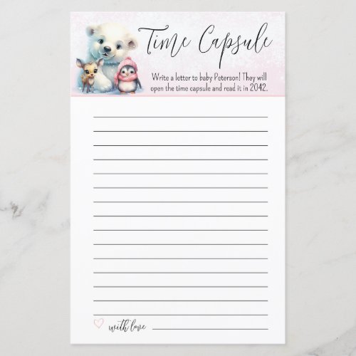 Pink Winter Girl Baby Shower Time Capsule Game