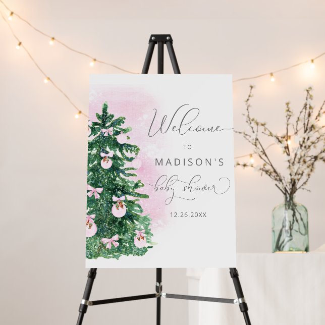 Pink winter girl baby shower welcome foam board (In Situ (Stand))