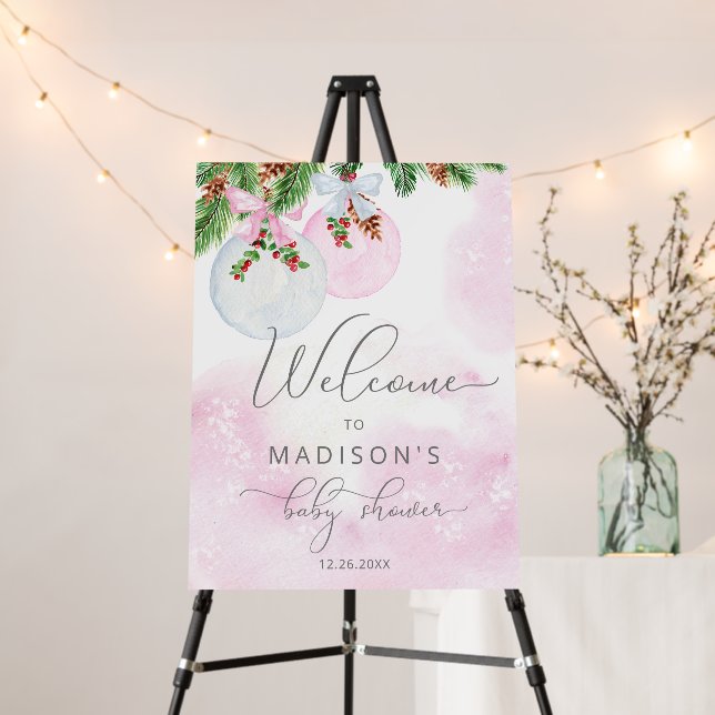 Pink winter girl baby shower welcome foam board (In Situ (Stand))